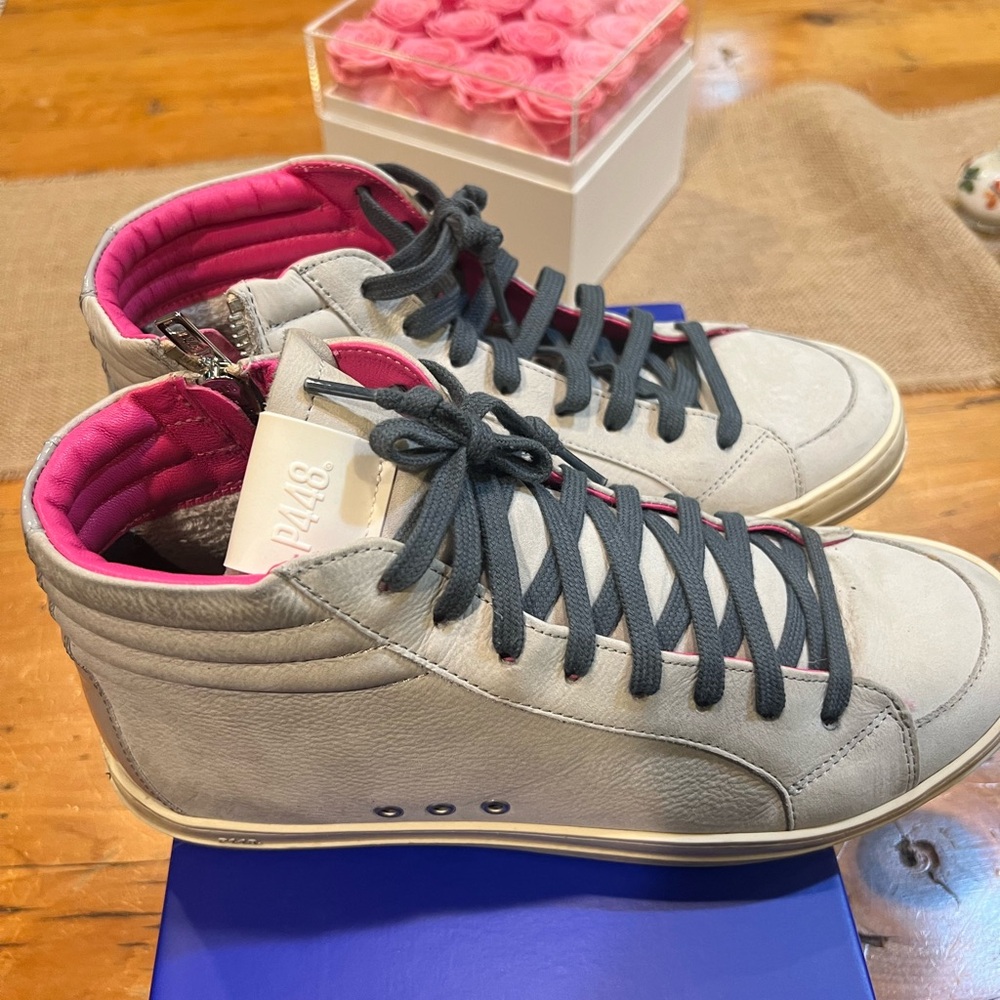 P448 High Tops size 40. Lightly worn. Adorable bright pink lining and soles.